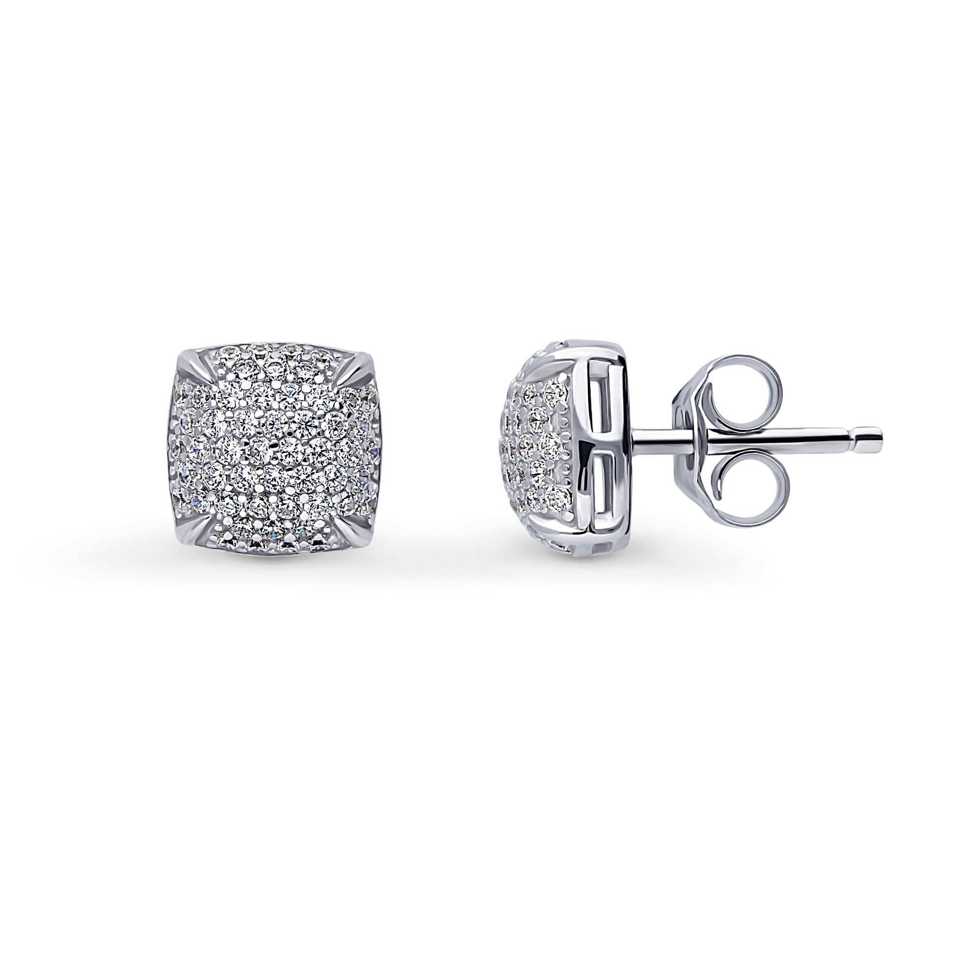 BERRICLE Sterling Silver Square Cubic Zirconia CZ Fashion Necklace and Earrings Set for Women, Rhodium Plated, Clear