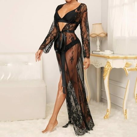 

Cathalem Leather Lingerie for Women Women s Seductive Simple Black Long Sleeved Lace Long Birthday Lingerie for Women Underwear Black XX-Large