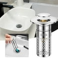 thumbnail image 1 of Tapón de desagüe para lavabo de baño | Núcleo de acero inoxidable y latón | Colador tipo pop-up | Recogedor de cabello resistente a las obstrucciones | Cesta de filtro extraíble 2 en 1 | Se adapta a, 1 of 8
