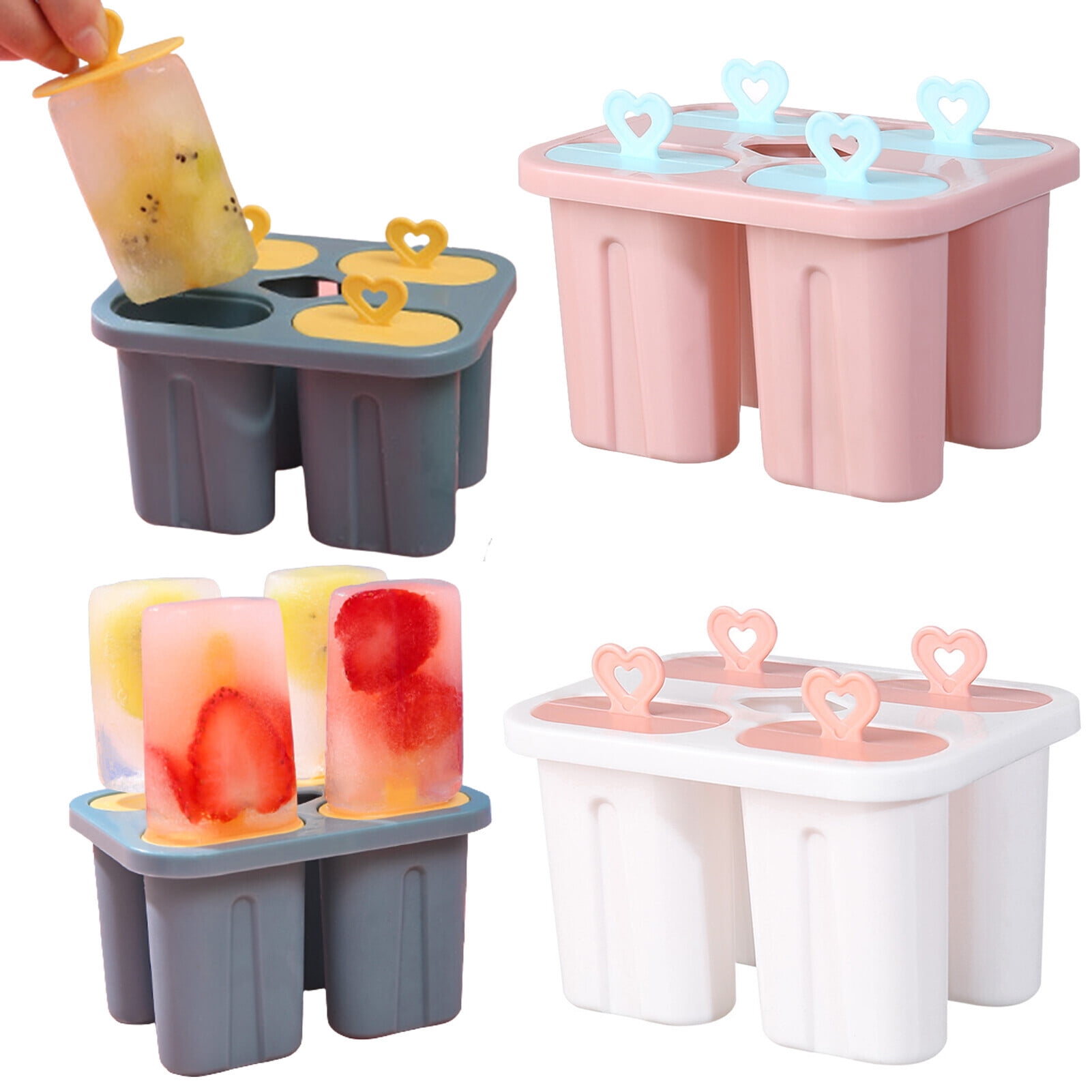 Frehsky kitchen gadgets Popsicle Mold Set 4 Pieces Homemade Silicone Popsicle  Maker Kid Easy Release Ice Cream Molds Reusable DIY Ice Molds 