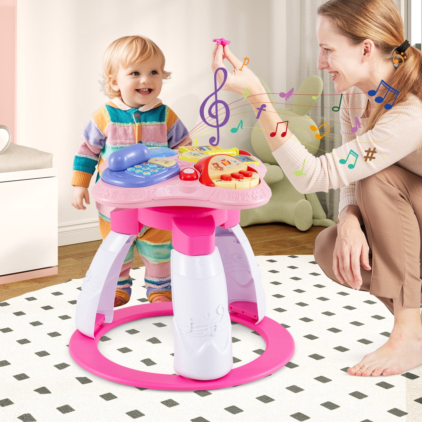 OLAKIDS 3 in 1 Walk Around Baby Activity Center, Baby Walker with Play Table, Wheels, Detachable Seat Cushion, 3 Adjustable Heights, Learning Toys for Boys Girls Aged 6-36 Months