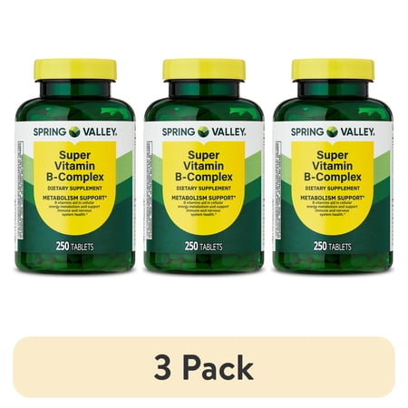 (3 pack) Spring Valley Super Vitamin B-Complex, 250 Count, Dietary Supplement Tablets for Metabolism Support
