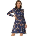 thumbnail image 1 of INSPIRE CHIC Robe Ceinturée à Imprimé Floral Vintage en Mousseline à Manches Longues à Col Noué pour Femme Satin Bleu m, 1 of 5