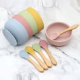 thumbnail image 2 of Silicone bowl with suction cup, wooden handle spoon, two-piece set for baby food and feeding utensils, 2 of 9