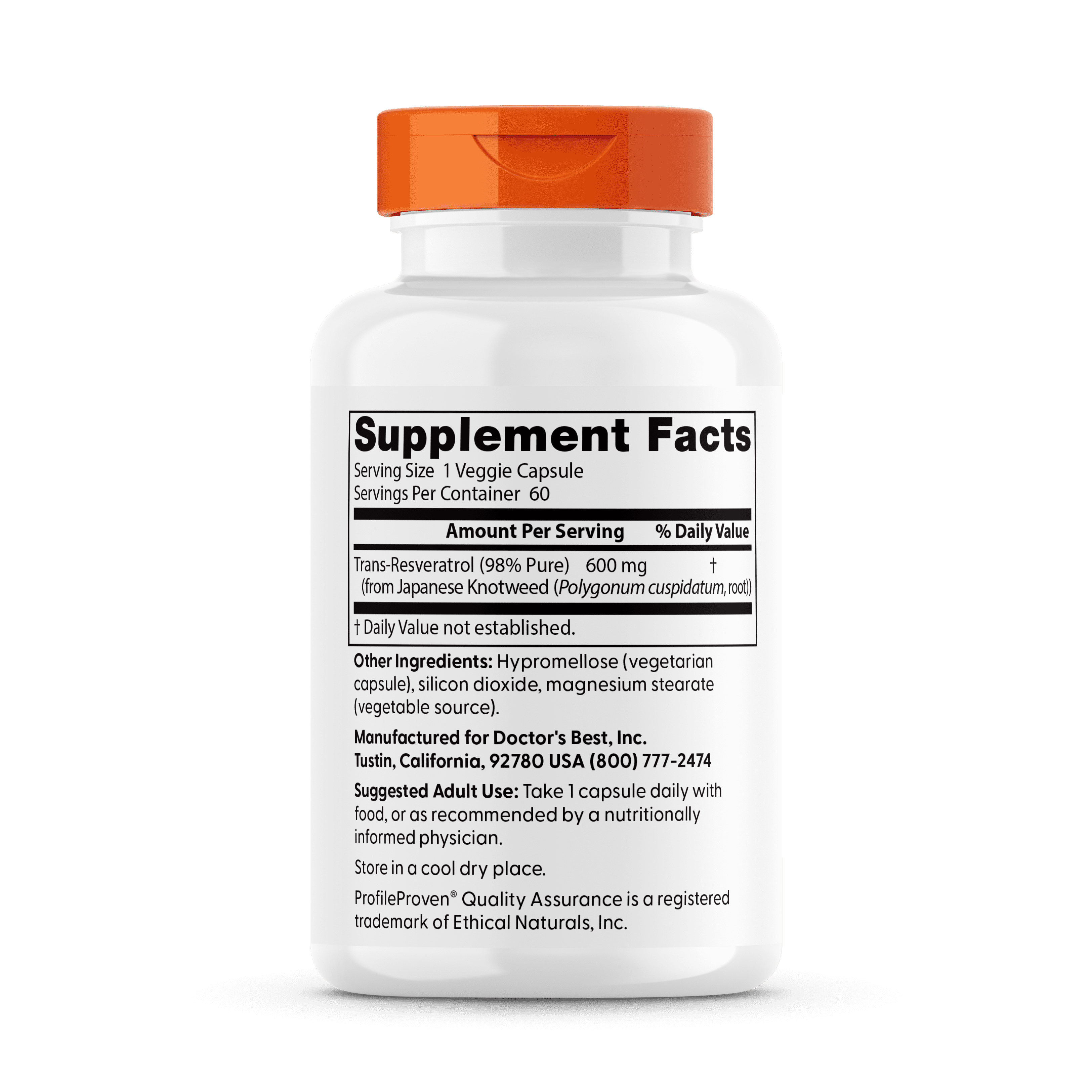 Doctor's Best Trans-Resveratrol 600, 600 mg, 60 Veggie Caps