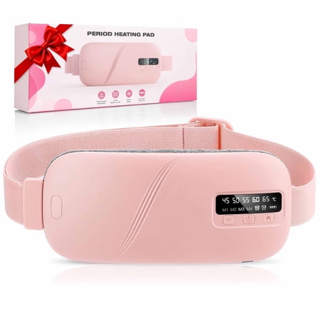 Cordless Heating Pad for Period Cramps & Menstrual, 5 Heat Levels, 4 Massage Modes, Portable Abdominal Belt with NTC Safe Temperature Control, 15/30 Min Auto Timer