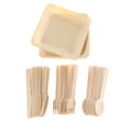 thumbnail image 1 of Juego de cubiertos desechables de 48 piezas, biodegradables, de madera, para cenas, ensaladas, postres, cucharas, tenedores y cuchillos, artículos para fiestas., 1 of 7