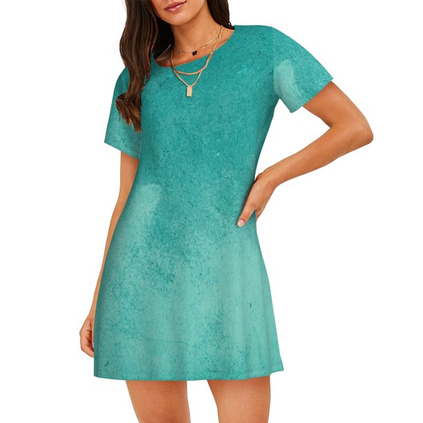 Fotbe Teal Turquoise1 Bata de Dormir para Mujer con Estampado, Camisón de Algodón de Manga Corta, Ropa de Dormir Casual
