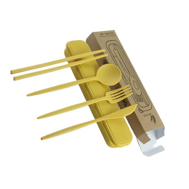 Moyic Juego de vajilla ligero y portátil respetuoso con el medio ambiente para cubertería, viaje de acampada, juego de cubertería Cocina y Comedor amarillo