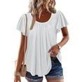 thumbnail image 2 of New Summer Arrivals Olyvenn Women’s Shirts Dressy Casual Ruffled Short Sleeve Blouses Loose Fit Pleated Front Tees Summer Tunic Tops White XL, 2 of 8