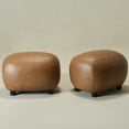 thumbnail image 5 of 23" Wide Faux Leather Upholstered Ottoman Set of 2, Mid-Century Modern Living Room Footrest with Soft Padded Seat, Footstool for Bedroom, Entryway or Living Room, Camel, 5 of 10