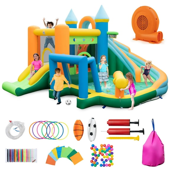 Infans Inflatable Water Slide Kids Blow up Water Park w/Climbing Wall Blower Included