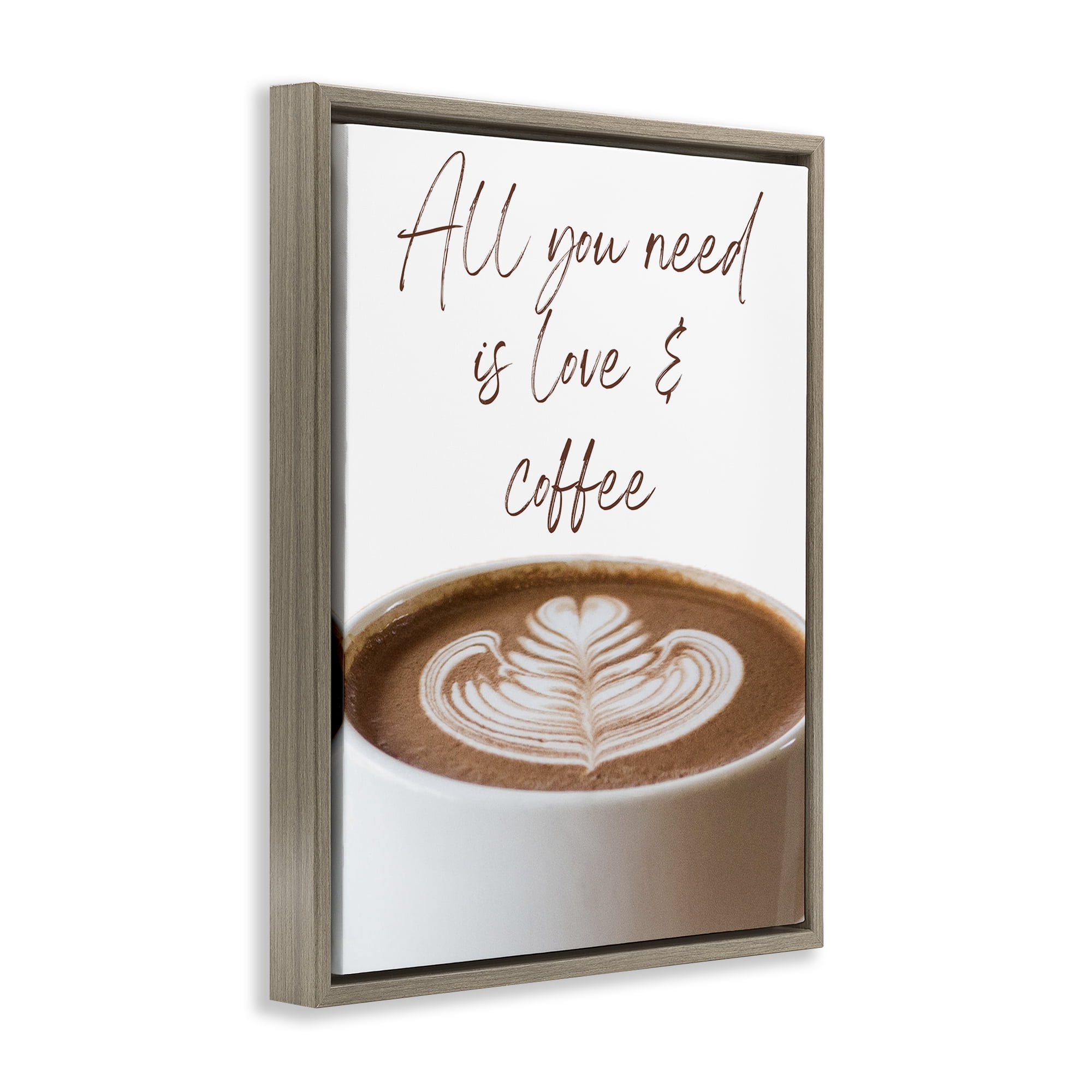 Stupell Industries All You Need Love & Coffee Brown Framed Floater Canvas Wall Art, design by Jesse Keith