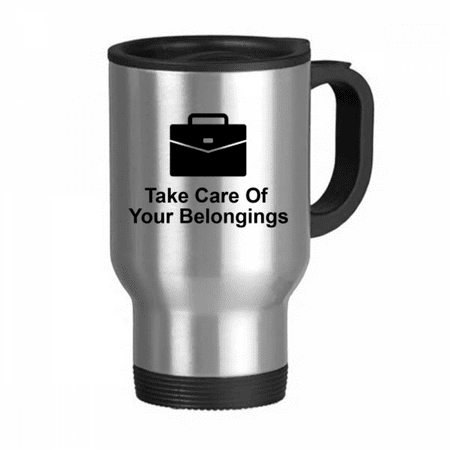 

Care聽Your聽Belongings Black Symbol Travel Mug Flip Lid Stainless Steel Cup Car Tumbler Thermos
