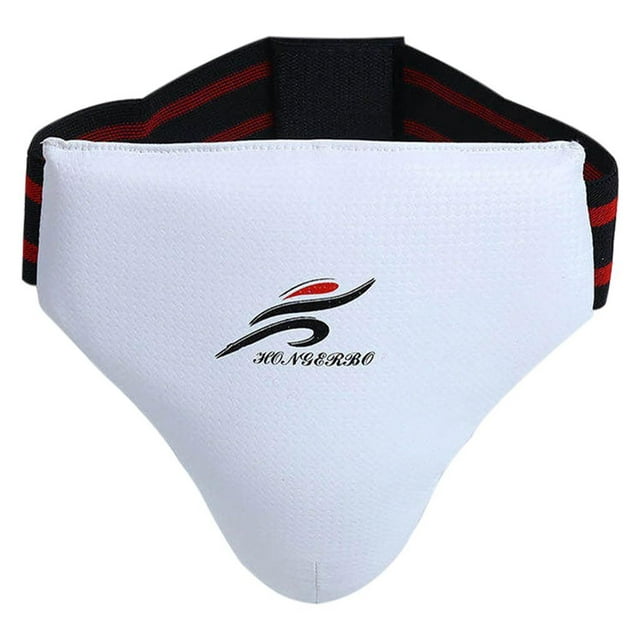 Protector de entrepierna de impacto Pro Protector de ingle Cinturón elástico ajustable Protector de PU Pro Cómodo para kickboxing Sparring Boxing Taek blanco Baoblaze Protector de entrepierna