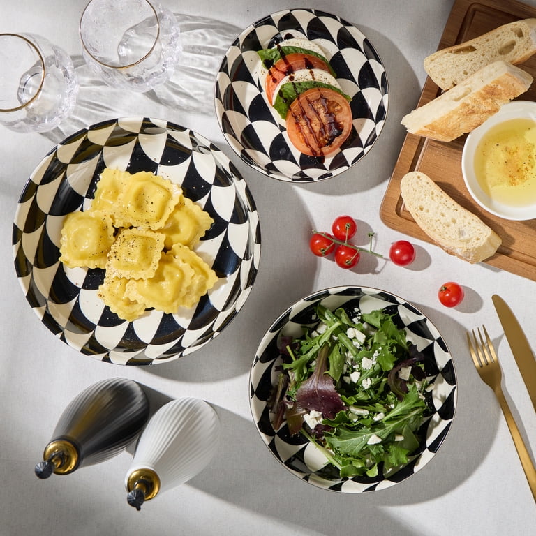Thyme & Table Emmett 3-Piece Ceramic Nesting Low Bowl Set Black