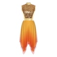 thumbnail image 3 of Raenseen Womens Worship Praise Dance Dress Glittery Sequined Bodice Gradient Mesh Irregular Hem Dresses Gold XL, 3 of 7