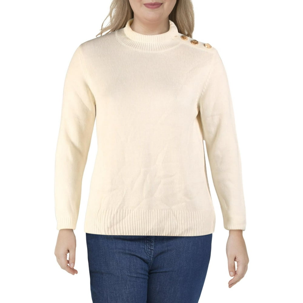 Per Se - Per Se Women's Shoulder Button Mock Neck Sweater - Walmart.com ...