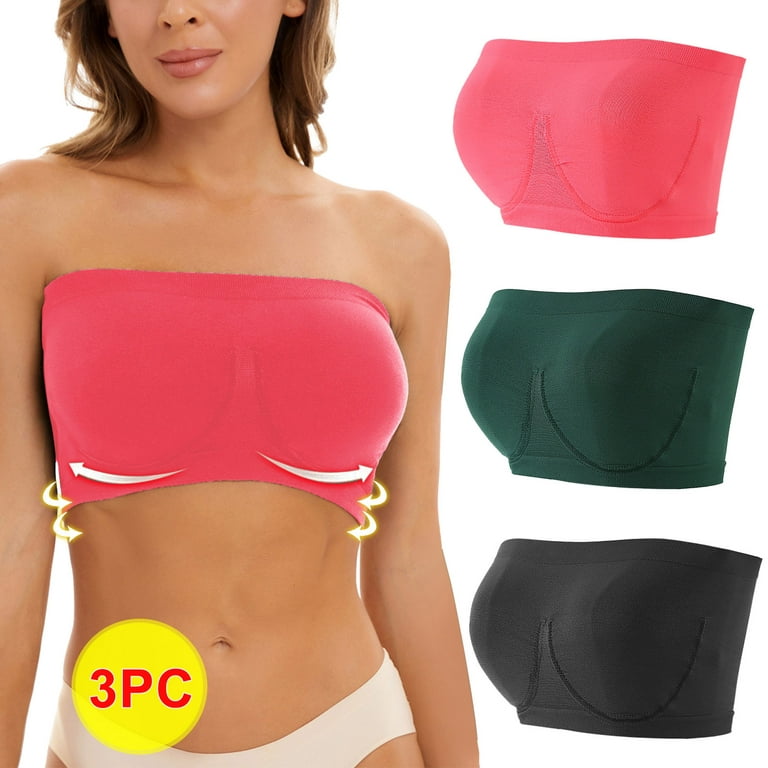 Penkiiy Tube Tops for Women Women's Stretch Strapless Bra,Summer Bandeau Bra ,Plus Size Strapless Bra,Comfort Wireless Bra Hot Pink Bras 