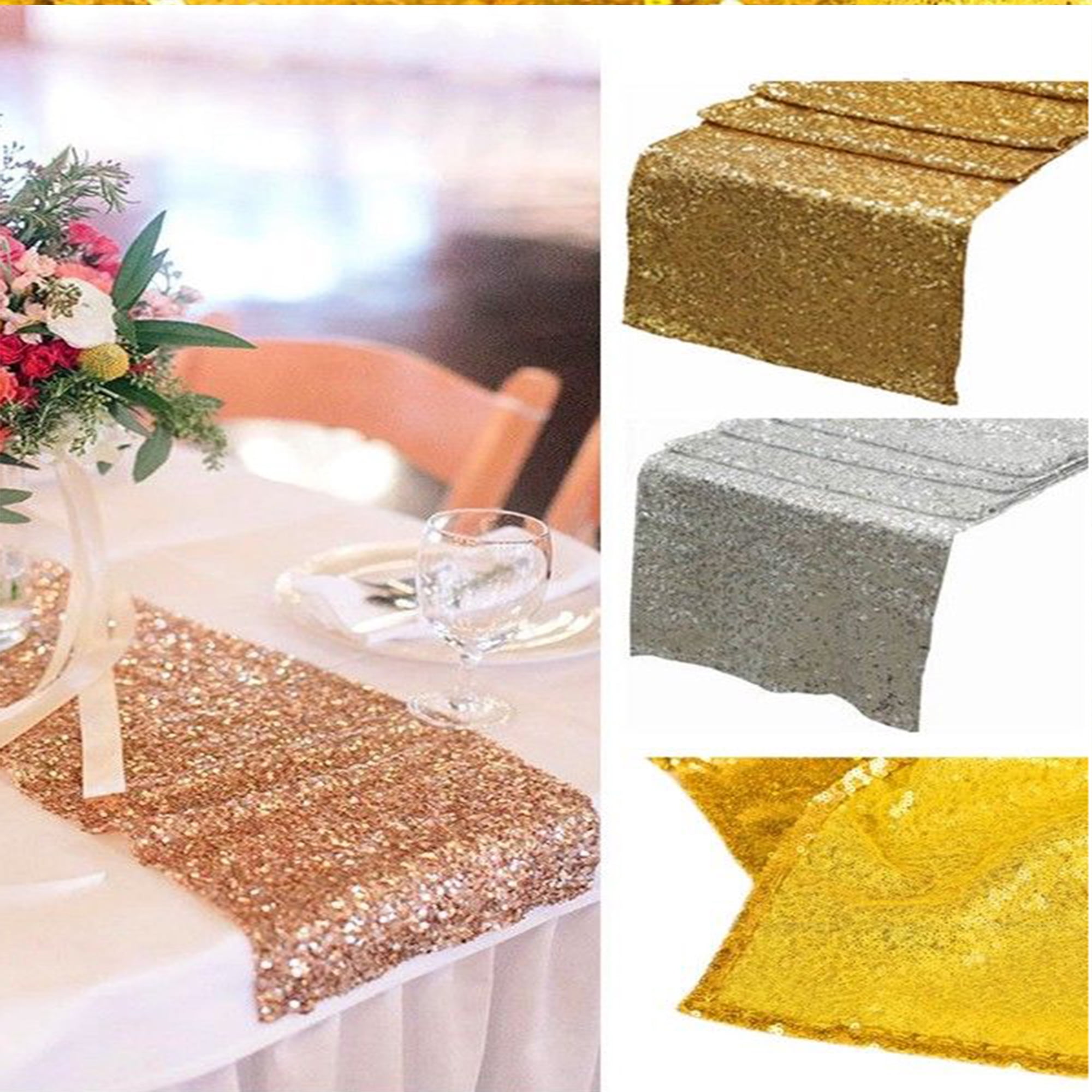 CUH 12 X 72 Sparkly Sequin Table Runner Chair Bow Birthday Wedding