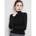 thumbnail image 2 of Womens Knit Mock Turtle Neck Wool Stretch Long Sleeve Pullover Sweater, Black, Large, 2 of 3