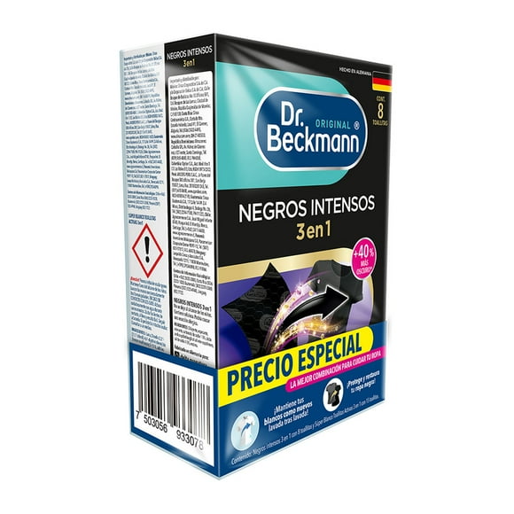 Toallitas Activas de lavado de ropa Dr Beckmann Pack Negro intenso 8 pzs y Super Blanco 15pz