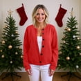 thumbnail image 3 of Women's Sweater Cute Fun Printing Sweater Fall And Winter Long Sleeve Knitted Sweater for Fall Winter Solid Color Basics,Red,L, 3 of 7
