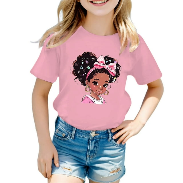 HNMKIU T-Shirt Graphique Décontracté Tendance pour Filles Manches Courtes Col Rond Haut d'Été pour Enfants Usage Quotidien à la Mode