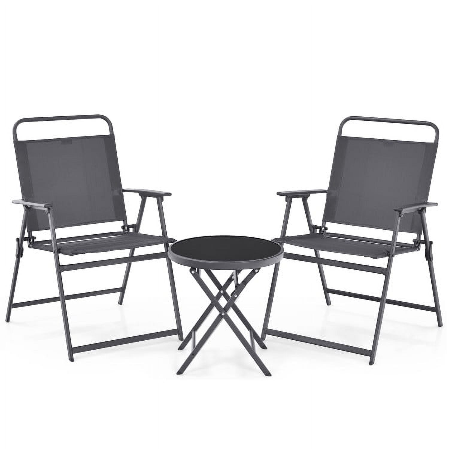 Aimee Lii 3 Piece Patio Furniture Set with Tempered Glass Round Table, Outdoor Patio Sectional Furniture Set, Gray Aimee Lii 3 Piece Patio Furniture Set with Tempered Glass Round Table, Outdoor Patio Sectional Furniture Set, Gray
