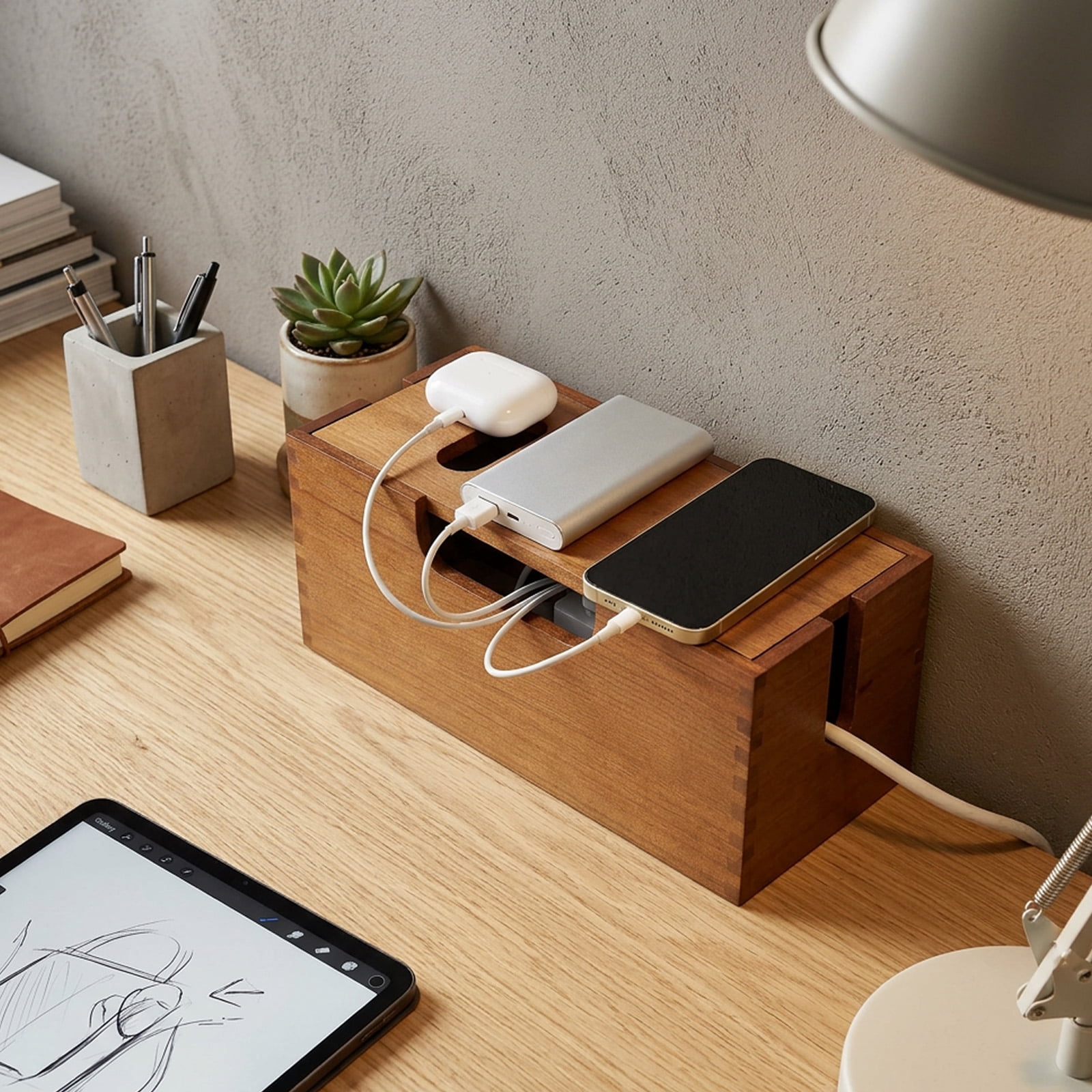 Threns Wood Cable Management Box,Wooden Cord Hider Desk Organizer for Power Strip,Electrical Hiding,TV Wires,Floor Cables,Office Under Desk Cable Storage Box for Wire,12.13 x 5.31 x 5.28 in