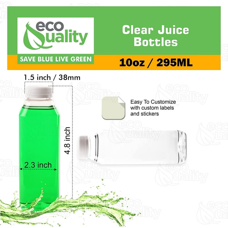 50 PACK) 10oz Clear Empty Plastic Juice Bottles with Caps