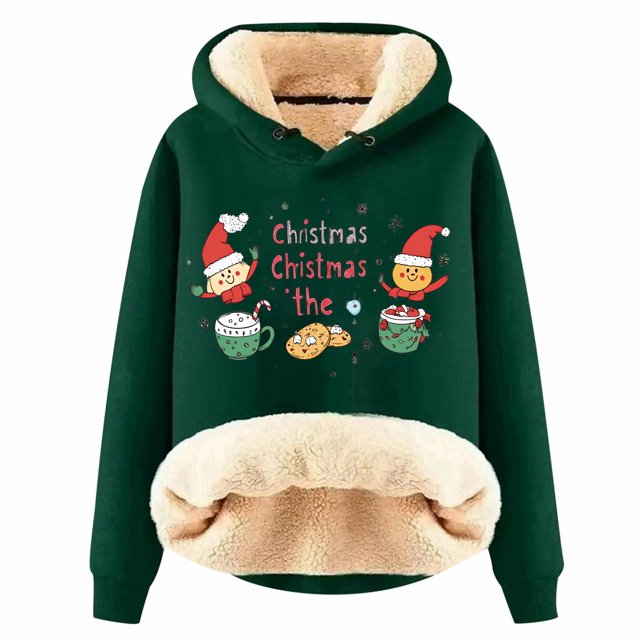 WILLBEST Sudadera Larga para Mujer Womens Casual Plus Velvet Christmas Series Printed Long Sleeve Hooded Sweatshirt Grande