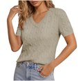 thumbnail image 3 of AHTJRT Women's Sweater Short Sleeve V Neck Lightweight Cable Knit Spring Summer Breathable Work Business Casual Pullover Tops Gray S, 3 of 7