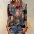 thumbnail image 2 of WTOBBY Women's Retro Style 3/4 Sleeve Round Collar Printed Blouse with Floral Design, Ladies Casual Top for Retro Look, Comfortable T-Shirt for Everyday Fashion,Brown M, 2 of 7