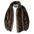 thumbnail image 2 of Men's Winter Coat Long Sleeve Fleece Lined Stand Collar Zip Up Jacket with Pockets Brown M, 2 of 9