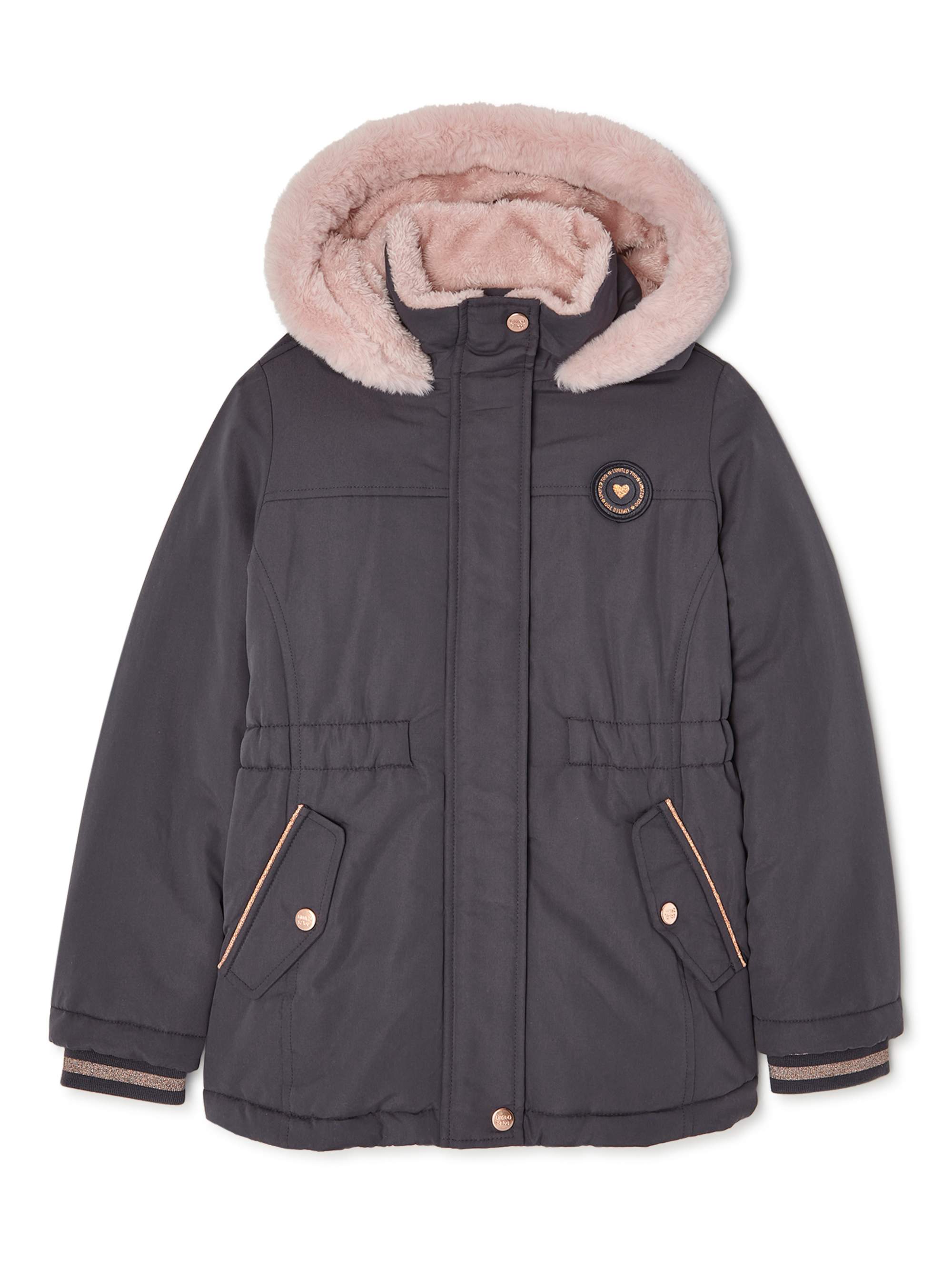 Sherpa Fleece Lined Anorak Jacket with Faux-Fur Trim Hood Limited Too Girls Winter Coat