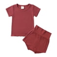 thumbnail image 2 of xiaxaixu Couleur Unie Manches Courtes Col Rond Pull + Pantalon Taille Haute, 2 of 5