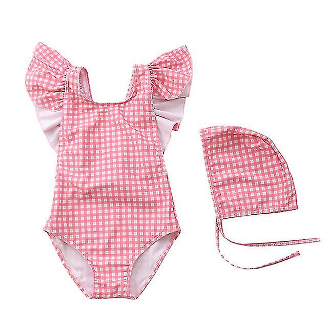 2-8y Girls Swimwear One Piece Children's Swimsuit With Hat R