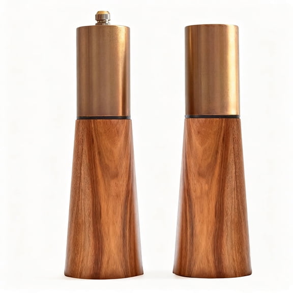 Gold Salt and Pepper Grinder Mill Set With Wood Base,Stainless Steel Manual Salt Shaker and Pepper Mill,Adjustable Thickness,Suitable For Kitchen (Salt & Pepper Grinder)