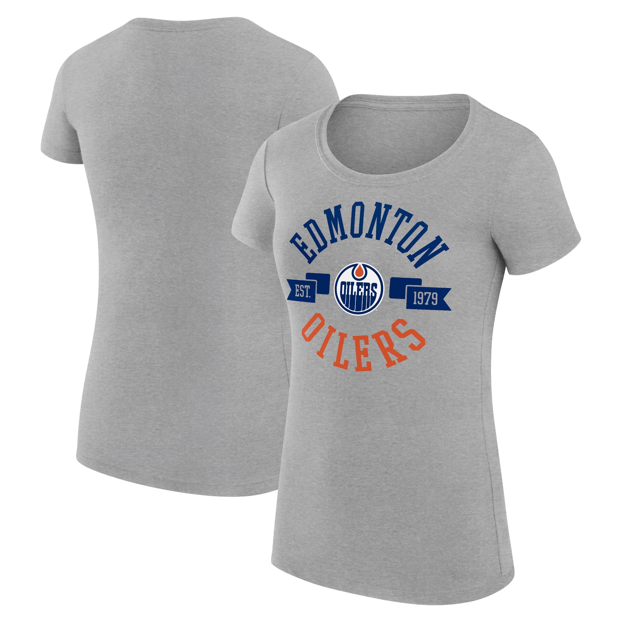 Women's G-III 4Her by Carl Banks Heather Gray Edmonton Oilers Super-Slim Fit Lightweight City Graphic Sport Crewneck