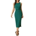 thumbnail image 1 of INSPIRE CHIC Robe Midi Sans Manches Décontractée pour Femmes, Taille Croisée, Vert Foncé S, 1 of 5