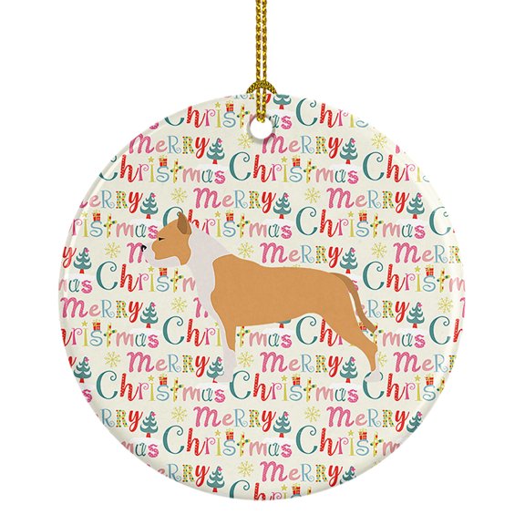 Staffordshire Bull Terrier Merry Christmas Ceramic Ornament 2.8 in x 2.8 in