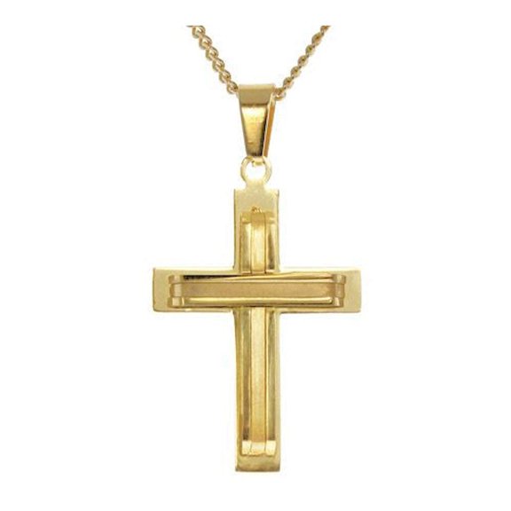 Gold Layered Cross Necklace Gold All Stainless Steel, 22 Inch Chain