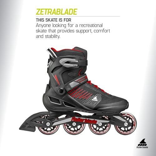 Rollerblade Zetrablade Men's Adult Fitness Inline Skate, Black and Red, Performance Inline Skates