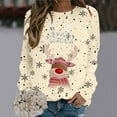 thumbnail image 2 of larppty Christmas Sweatshirts Women Ugly Christmas Reindeer Snowflakes Printed Crewneck Shirt Xmas Holiday Party Pullover Holiday Tops (Beige, M), 2 of 7