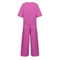 thumbnail image 5 of Pimfylm Linen Sets for Women 2 Piece Women's Boat Neck 1/2 Sleeve Shirts Wide Leg Breathable Cotton Pants Suits with Pockets Hot Pink, S, 5 of 6