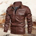 thumbnail image 2 of Tiweut Mens Leather Jackets Mens Long Sleeve Lapel Zipper Sports Textured Retro Slim Fit Coat Regular Blouses Brown,3XL, 2 of 5
