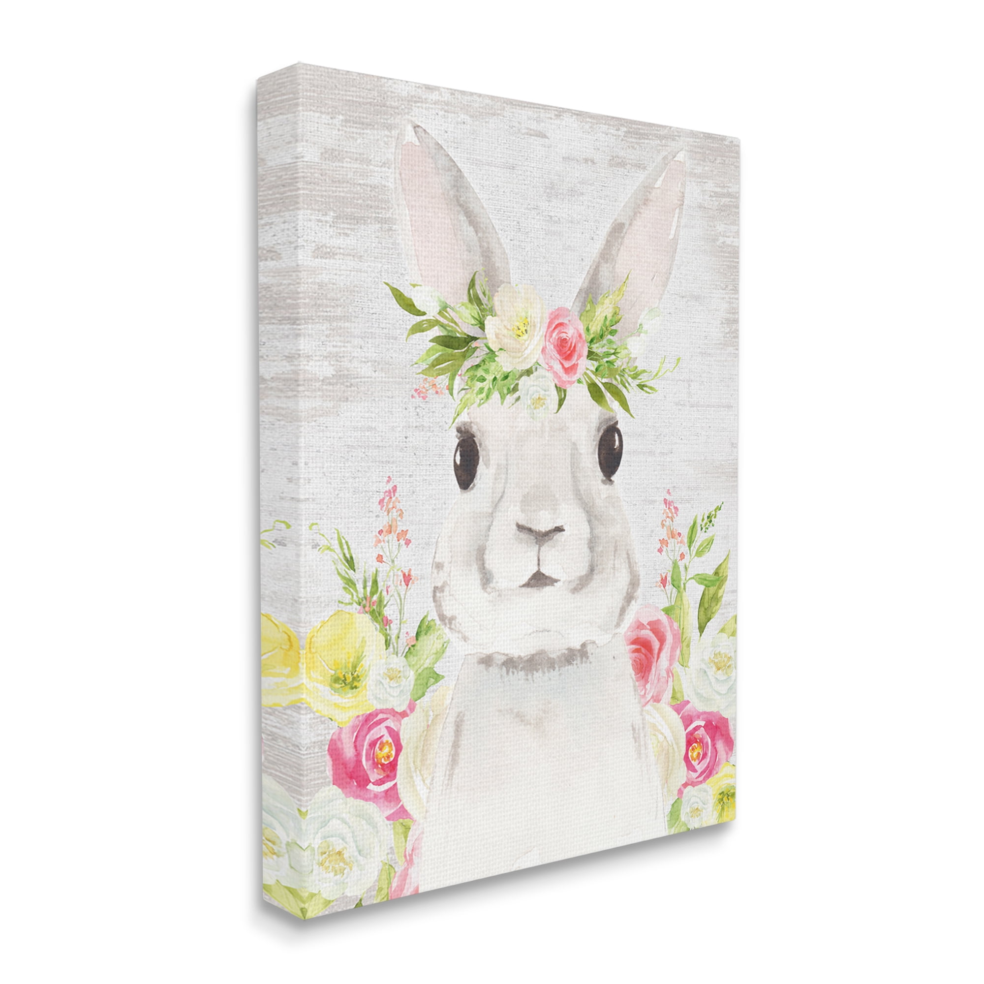 Rustic Easter Bunny Flower Crown Spring Bouquet Canvas Art, 36 x 48, By Lettered and Lined