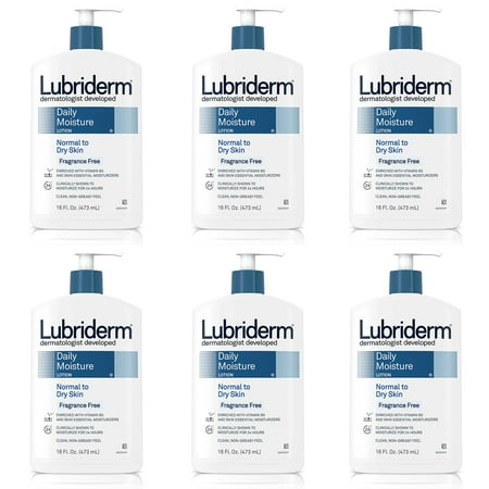 Lubriderm Daily Moisture Lotion For Normal To Dry Skin, Fragrance Free, 16 Fl. Oz - 6 Pack