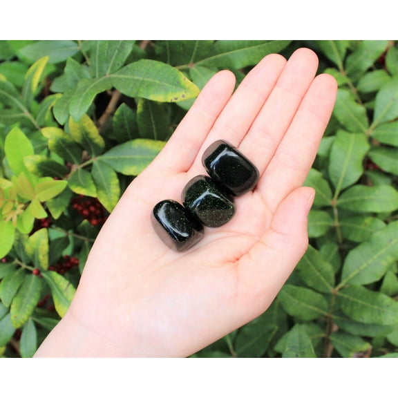 3 Green Goldstone Tumbled Stone 20 - 25mm (Crystal Healing Reiki Tumble Chakra)